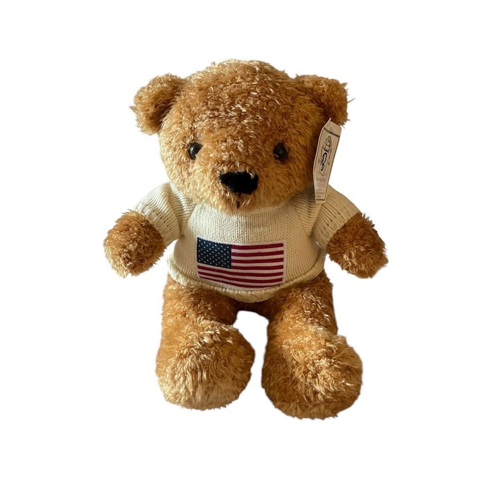 New Beverly Hills Teddy Bear Co Brown Bear USA Flag Sweater Plush Stuffed Animal